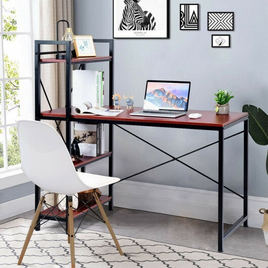 47.5 Inch Writing Study Computer Desk with 4-Tier Shelves-Tan