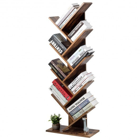 8-Tier Free Standing Tree Bookshelf-Coffee - Color: Coffee