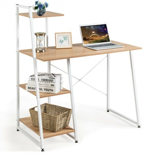 Compact Computer Desk Workstation with 4 Tier Shelves for Home and Office-Natural - Color: Natural