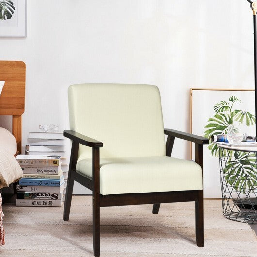 Solid Rubber Wood Fabric Accent Armchair-Gray