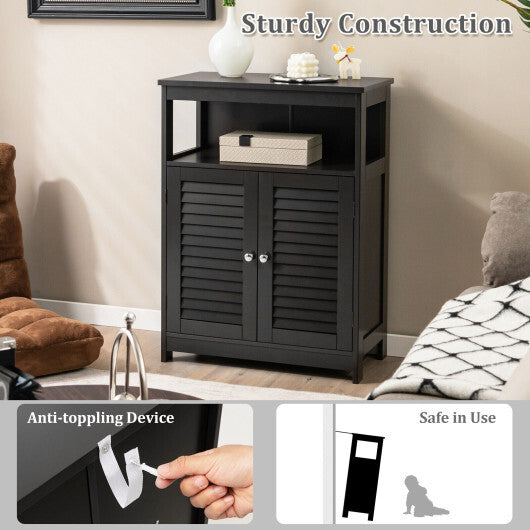 Wood Freestanding Bathroom Storage Cabinet with Double Shutter Door-Black - Color: Black