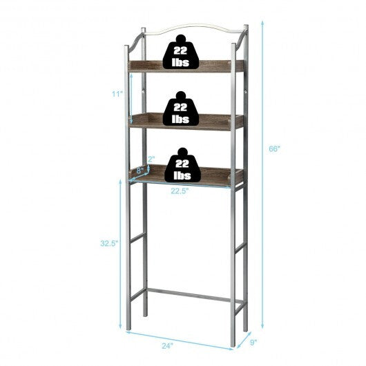 3-Tier Over-The-Toilet Bathroom Spacesaver Storage Rack-Silver - Color: Silver