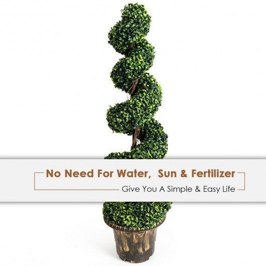 2 Pieces 4 Feet Artificial Dcor Green Boxwood Spiral Tree Set