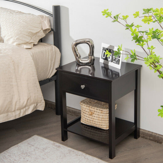 Wooden Storage Shelf with Drawer for Bedroom and Living Room-Black - Color: Black