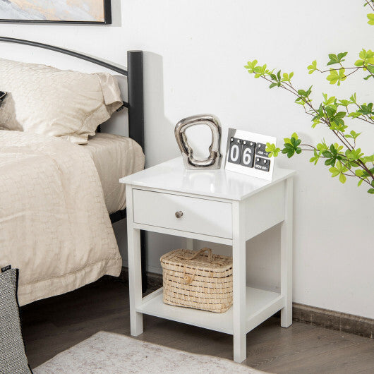 Wooden Storage Shelf with Drawer for Bedroom and Living Room-White - Color: White