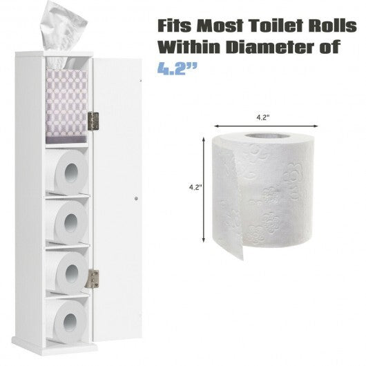 Free Standing Toilet Paper Holder with 4 Shelves and Top Slot for Bathroom-White - Color: White