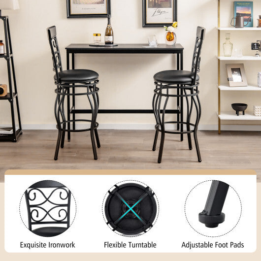 2 Pieces 30 Inch 360 Degree Swivel Bar Stools with Leather Padded Seat-Brown