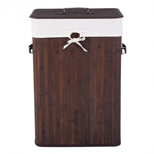 Rectangle Bamboo Hamper Laundry Basket Washing Cloth Bin Storage Bag Lid 3 color-Brown - Color: Brown