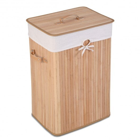 Rectangle Bamboo Hamper Laundry Basket Washing Cloth Bin Storage Bag Lid 3 color-Black