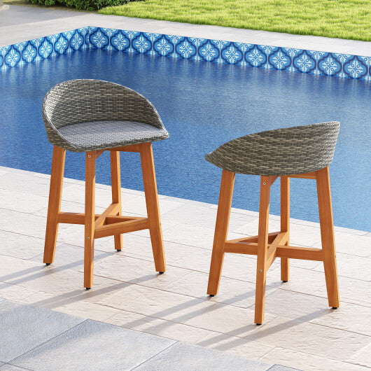 Outdoor Faux Rattan Bar Chairs Set of 2 with Ergonomic Backrests and Footrests-Brown
