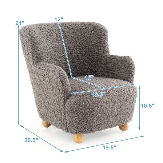 Sherpa Kids Sofa Comfy Toddler Armchair with Solid Rubber Wood Legs-Rustic Brown