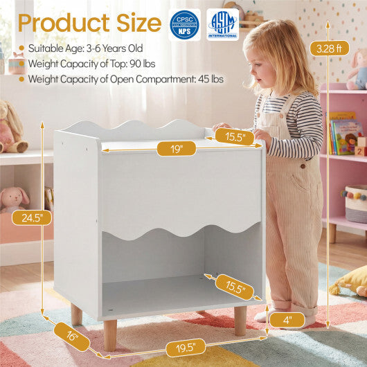 Toddler Scalloped Side Table with Wide Top & Open Compartment-Pink