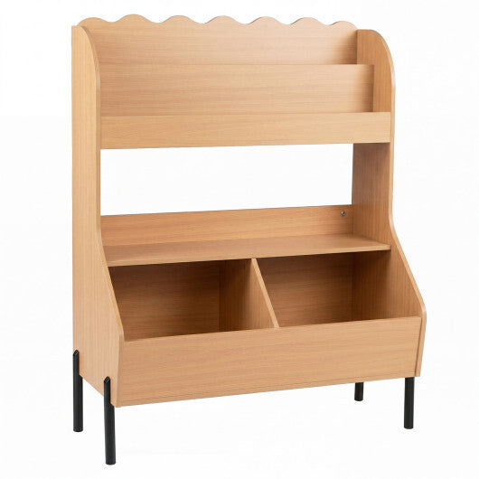 Kids Toy Storage Organizer Wooden Montessori Bookshelf with 2 Storage Bins-White