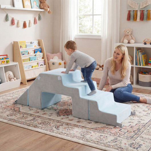 4-in-1 Foam Climbing Blocks Toddler Indoor Climb with Slide-Gray - Color: Gray