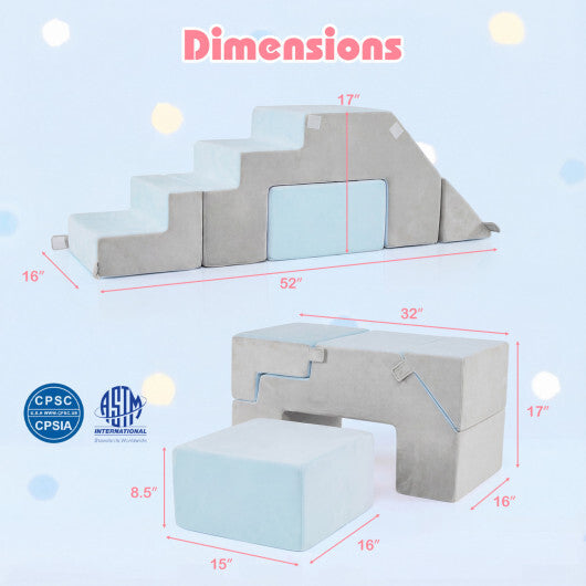 4-in-1 Foam Climbing Blocks Toddler Indoor Climb with Slide-Pink