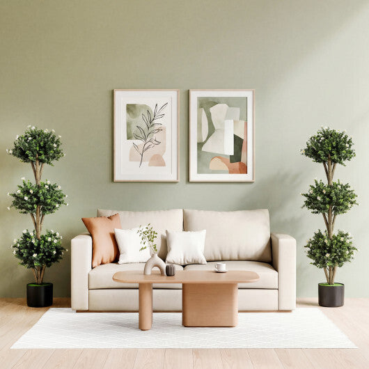 51" Artificial Triple Ball Boxwood Topiary Tree with 59 Blossoms-Purple