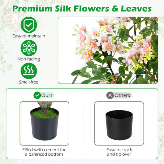 36" Set of 2 Artificial Impatiens Tree with Mini Fruits and Silk Flowers-Pink