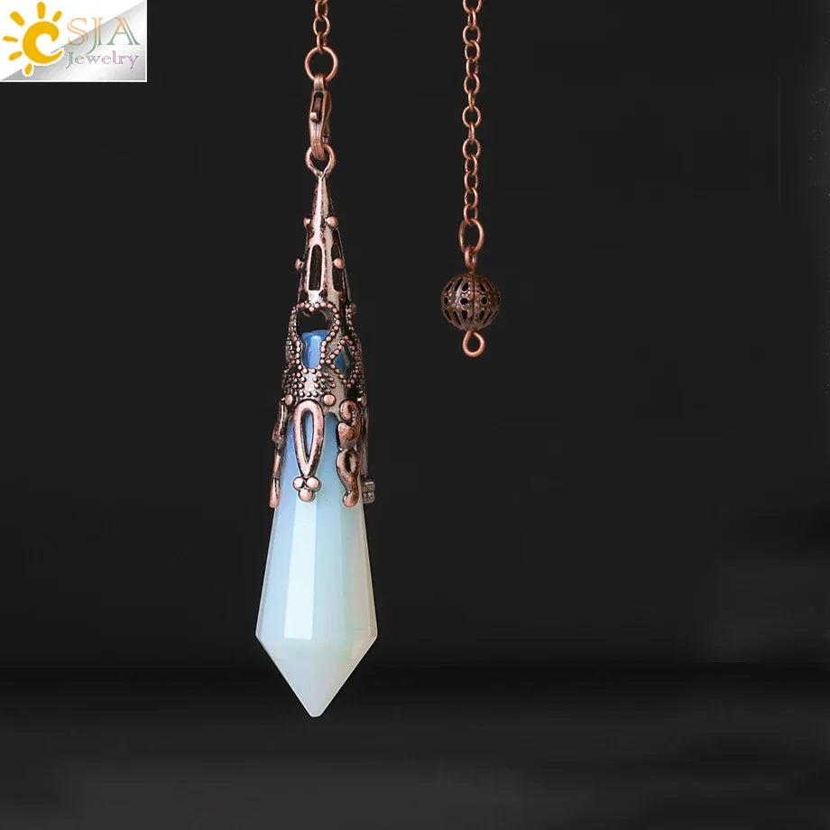 CSJA Natural Stone Crystal Pendulum for Dowsing Antique Pendant Amulet Crystals Divination Pink Quartz Pendulums Pendules G891