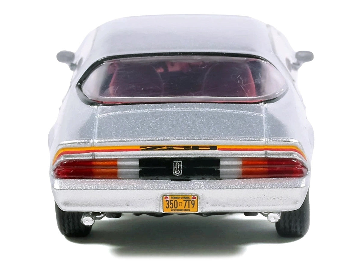 1979 Chevrolet Camaro Z28 Silver Metallic with Stripes and Red Interior 1/64 Diecast Model Car by IXO Models