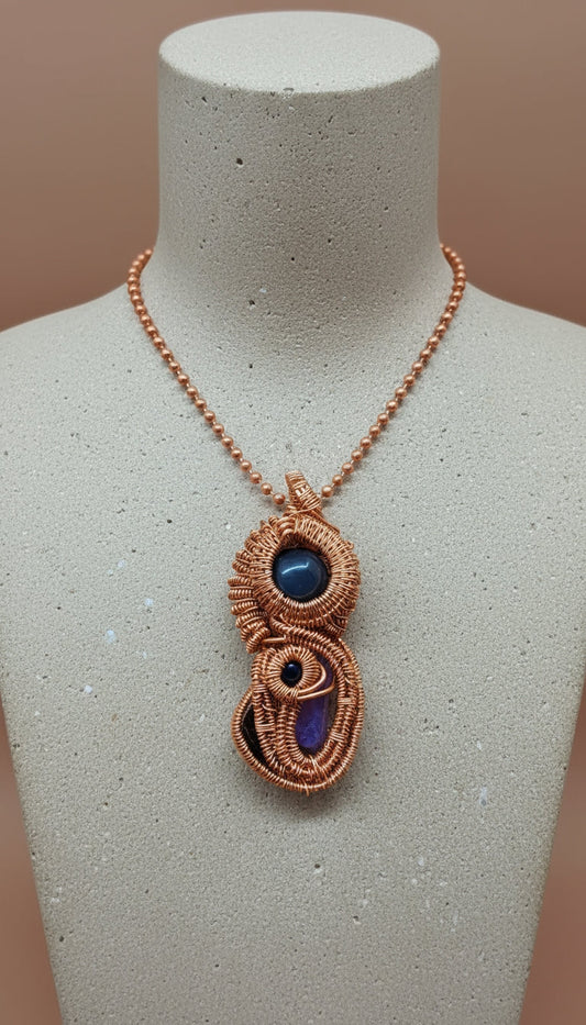 iamevibez Amethyst And Black Obsidian Custom Wire Wrapped Pendant "Cosmos"