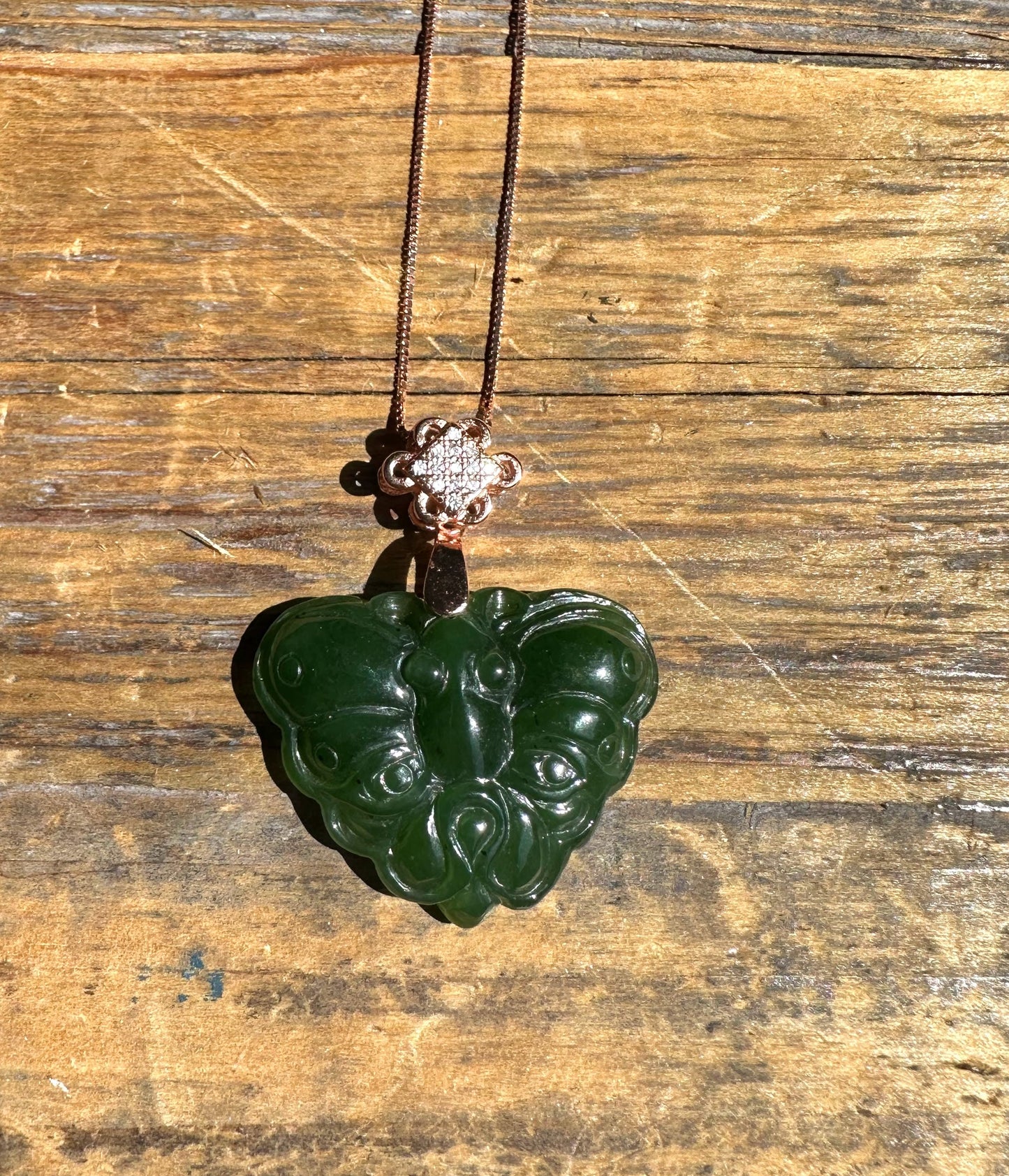 Dark Green Nephrite Jade Butterfly Pendant, 27mm