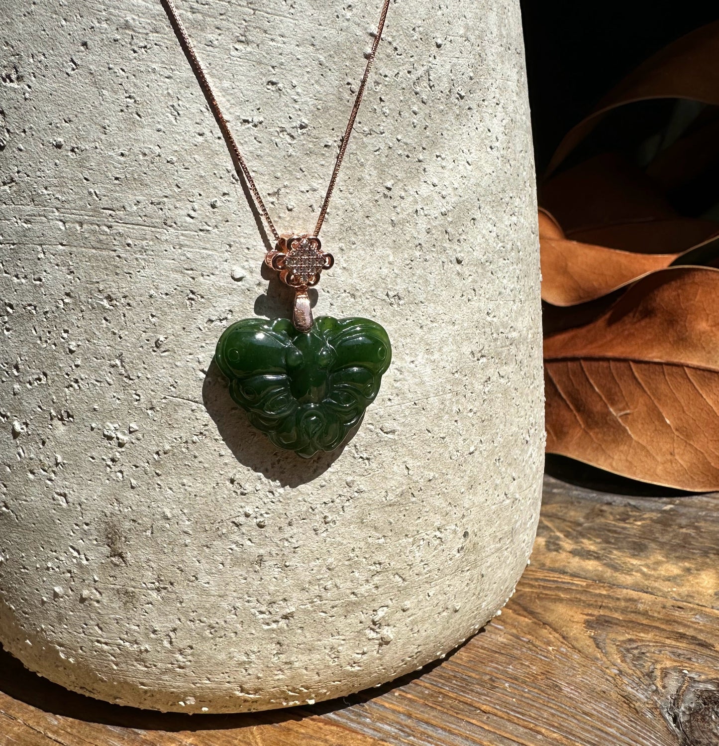 Dark Green Nephrite Jade Butterfly Pendant, 27mm