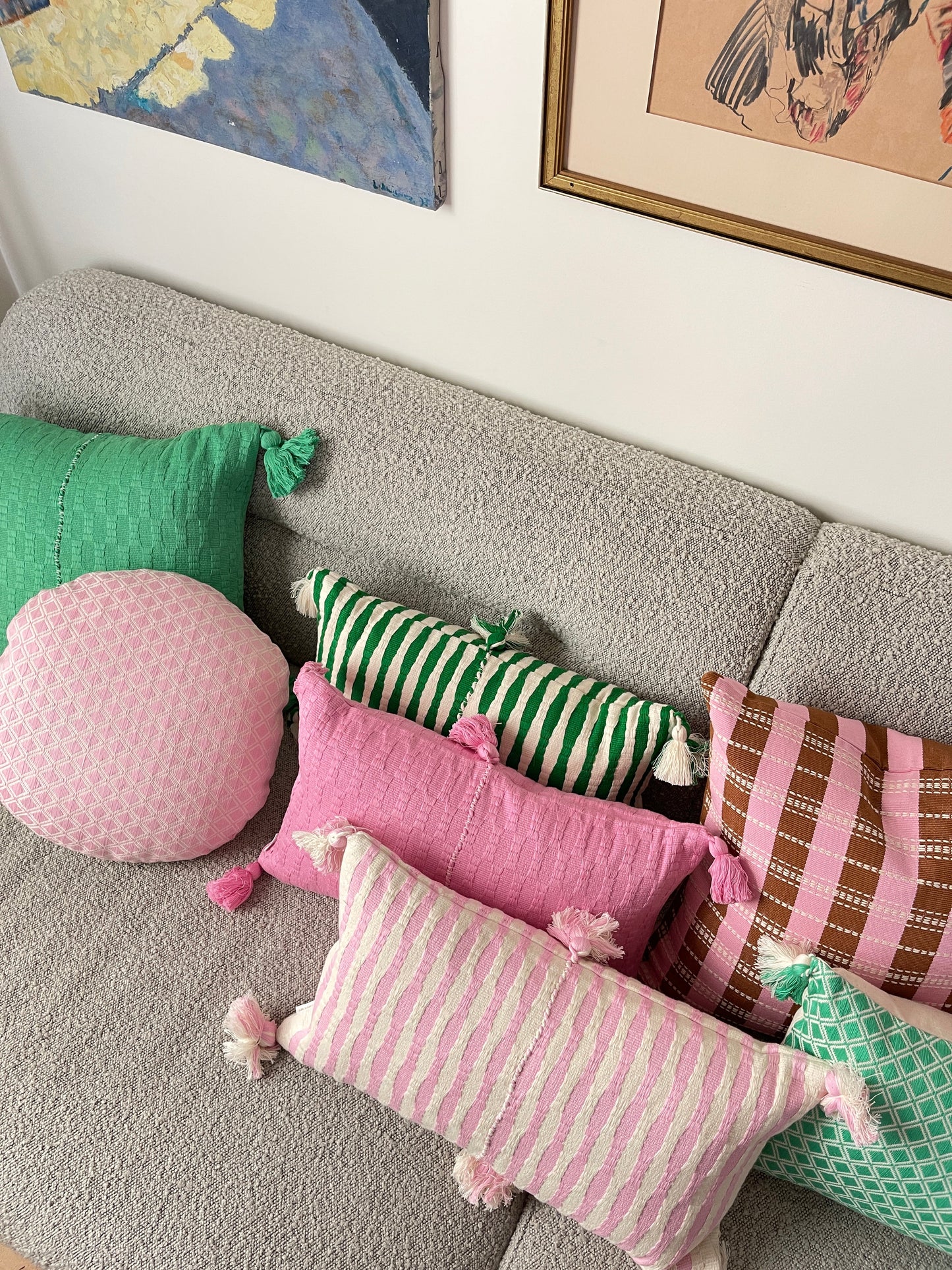 Santiago Grid Pillow - Baby Pink & Umber - 18"x18"