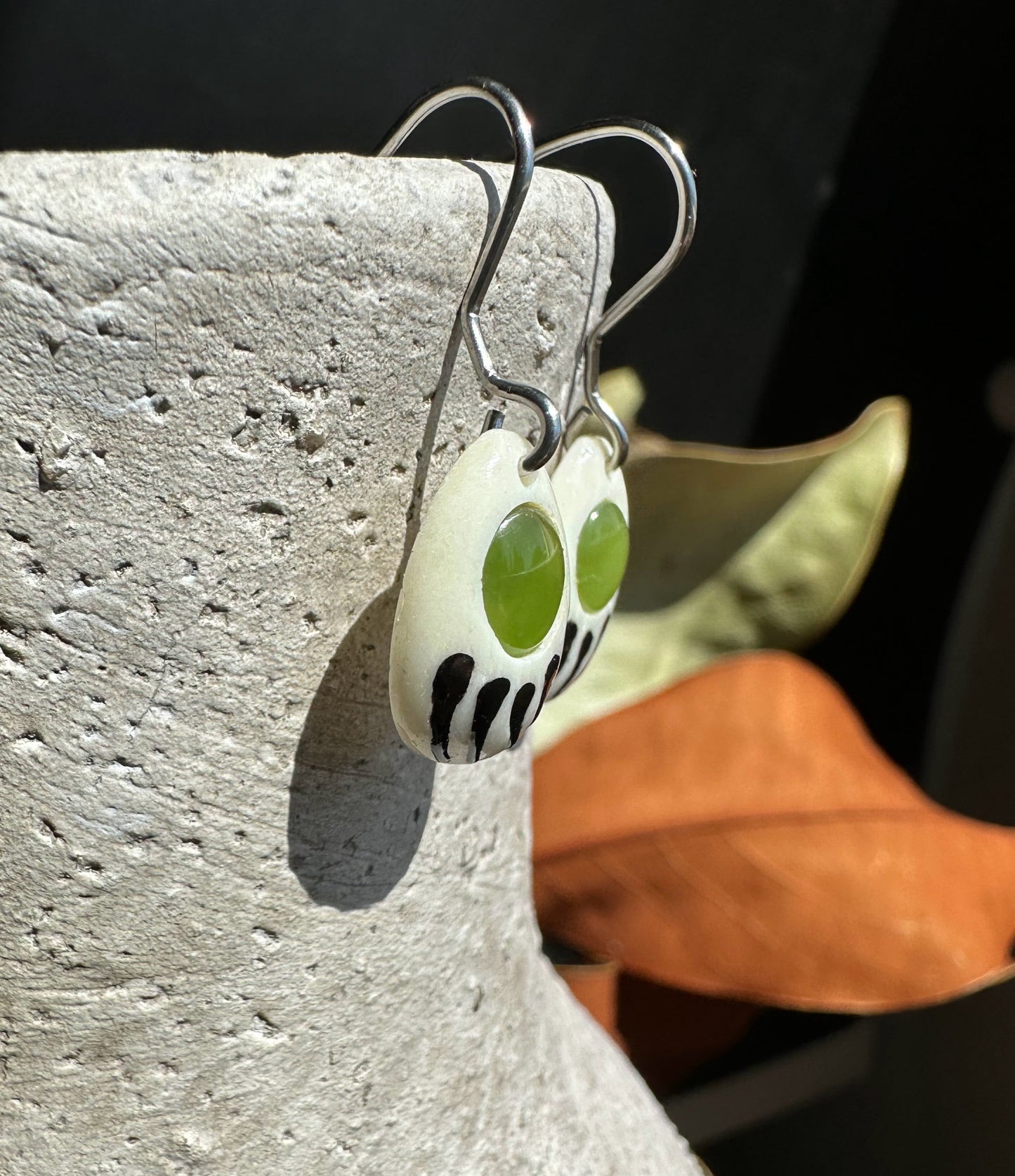 Earrings, Bear Paw Bone