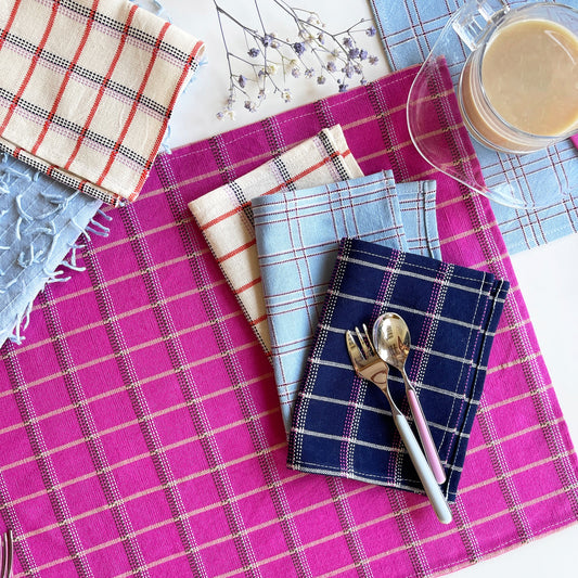 San Lucas Plaid White & Orange Cocktail Napkins Set of 4