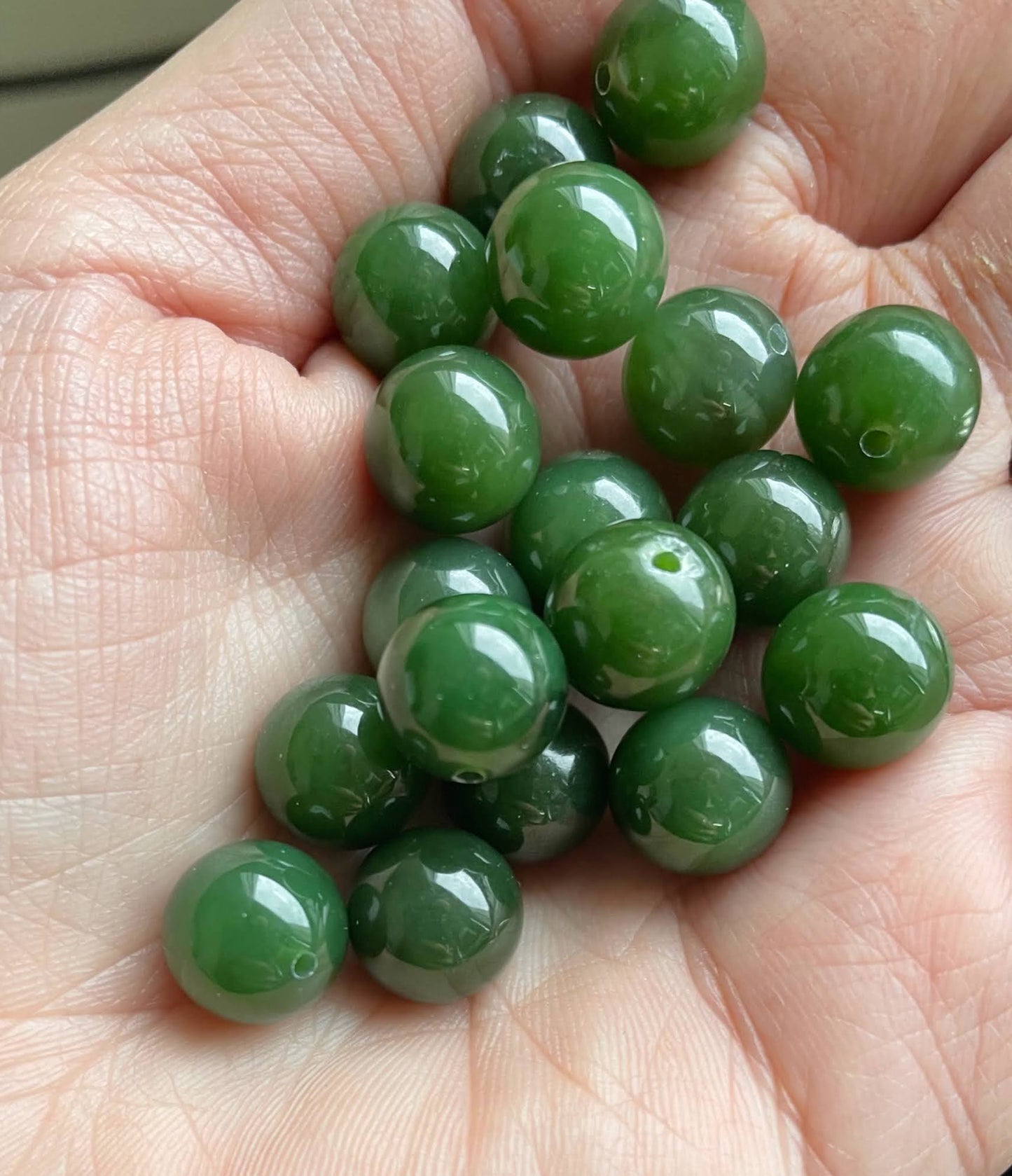 A+ Half Drilled 10mm Canadian Jade Beads