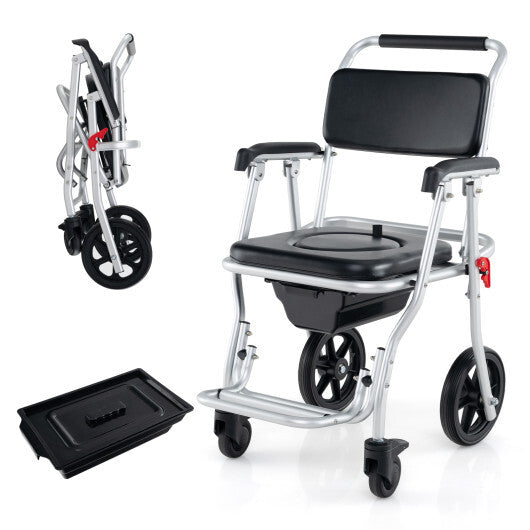 4-in-1 Foldable Bedside Commode Chair with Brakes and Bucket and Footrest
