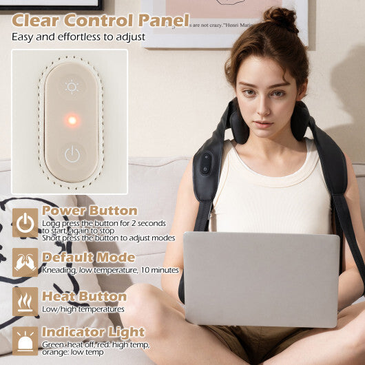 Neck Shoulder Massager with 2 Heat Levels for Pain Relief-Beige