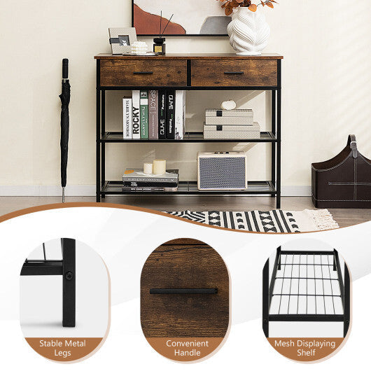 39.5 Inch Entryway Table with 2 Drawers and 2-Tier Shelves-Dark Brown