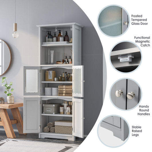 6-Tier Freestanding Bathroom Cabinet with 2 Open Compartments and Adjustable Shelves-Black
