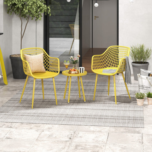 3 Piece Patio Chair Set with PP Seat and Tabletop for Porch-Green