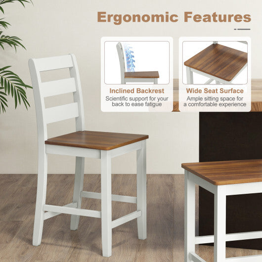 Set of 2 Counter Bar Stool with Inclined Backrest and Footrest-Gray