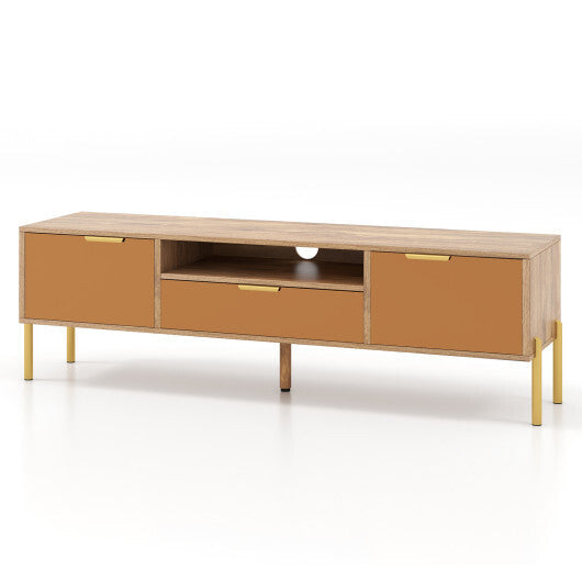 Mirrored TV Stand for TV up to 65 Inch with Spacious Tabletop and 2 Storage Cabinets-Natural