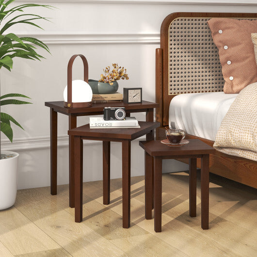 3-Piece Farmhouse Rectangle Side Table Set for Living Room-White