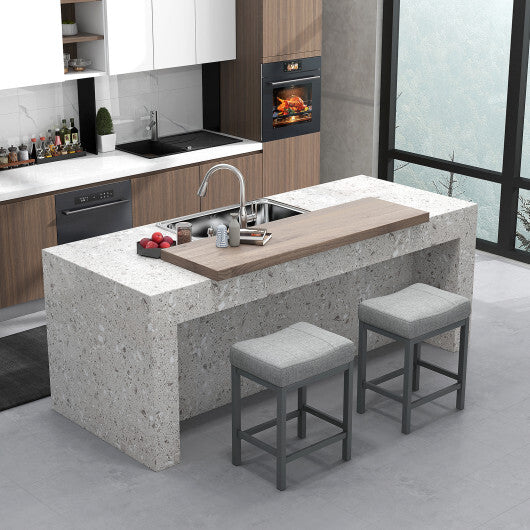 24.5 Inches Linen Fabric Saddle Stools Set of 2 with Cushioned Seat-Black and White