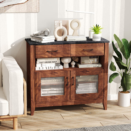 Coffee Bar Cabinet with 2 Drawers and 1 Open Compartment-Brown