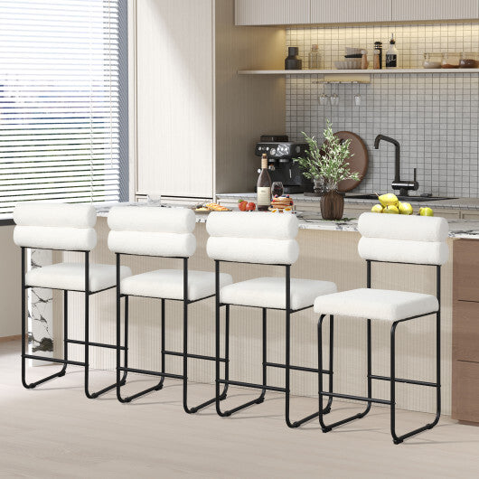 26 Inch Counter Height Bar Stools Set of 2 with Metal Frame and Footrest-White