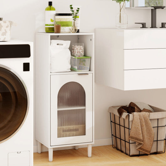 Bathroom Floor Cabinet Wood Side Storage Organizer with Adjustable Shelf-Black