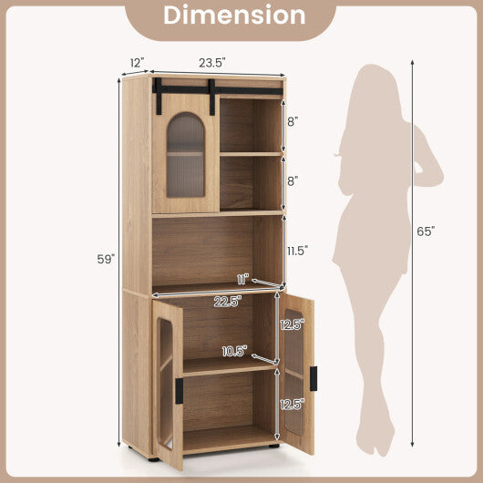 Farmhouse Bathroom Floor Cabinet with Sliding Barn Door-Natural