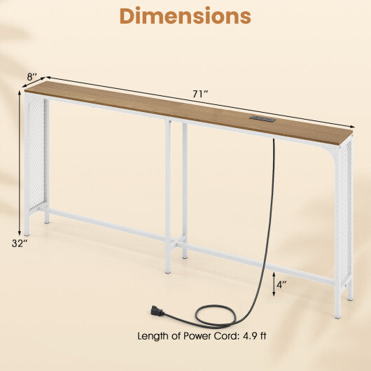 71 Inch Narrow Console Table with Power Outlet for Small Space-Rustic Brown