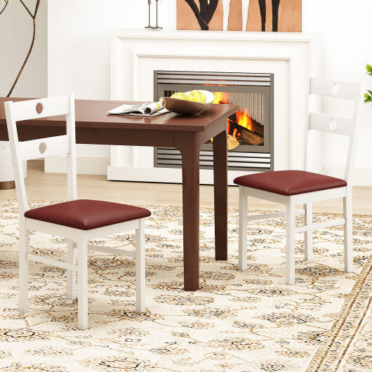 Wooden Dining Chairs Set of 2 Armless Kitchen Chairs with Hollowed Backrest-White