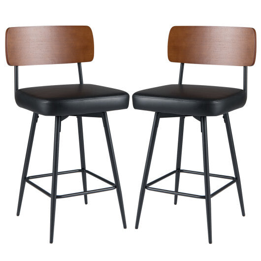 27 Inch Padded Counter Barstools Set of 2 with Metal Legs-White