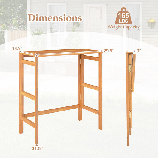 Acacia Wood Outdoor Bar Table with Slatted Tabletop for Balcony