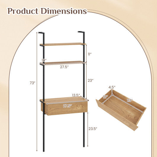 4-Tier Ladder Bookshelf with Drawer and Metal Frame for Living Room-Rustic Brown