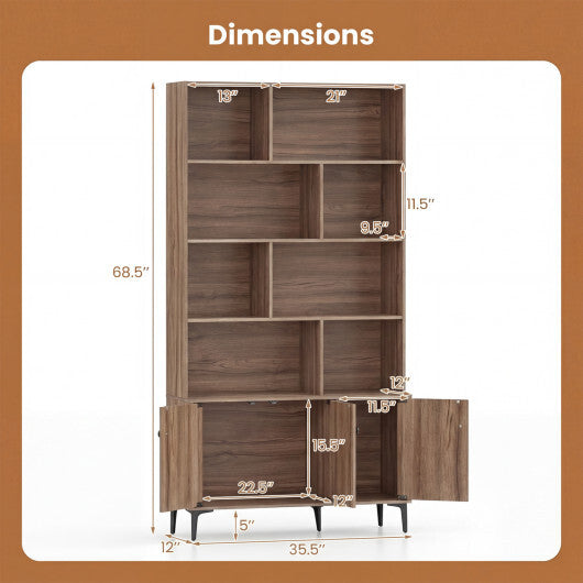 Bookshelf with 3 Doors and 2 Anti-Tipping Kits for Home Office-White