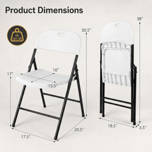 Set of 6 Foldable Plastic Chairs with Ergonomic Backrest-Black